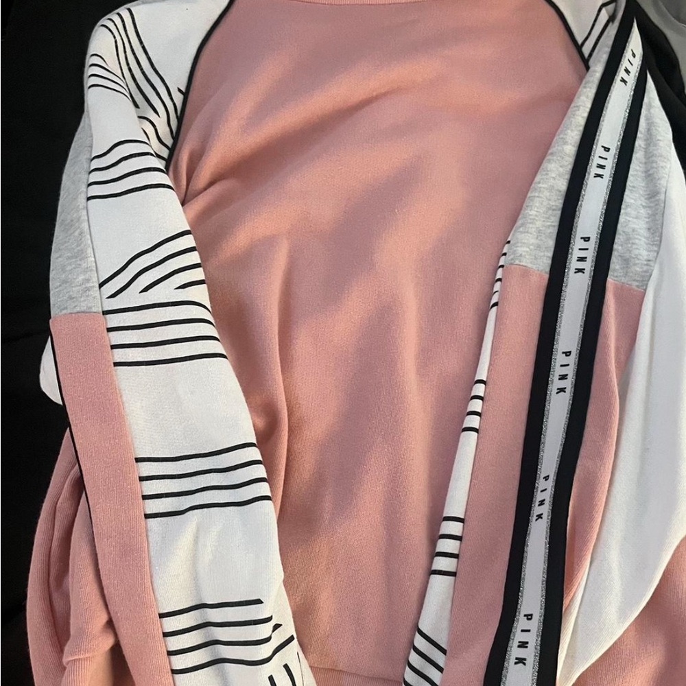 PINK Victoria's Secret Pink and White Sweatshirt